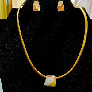 Mixed metal necklace and earring set